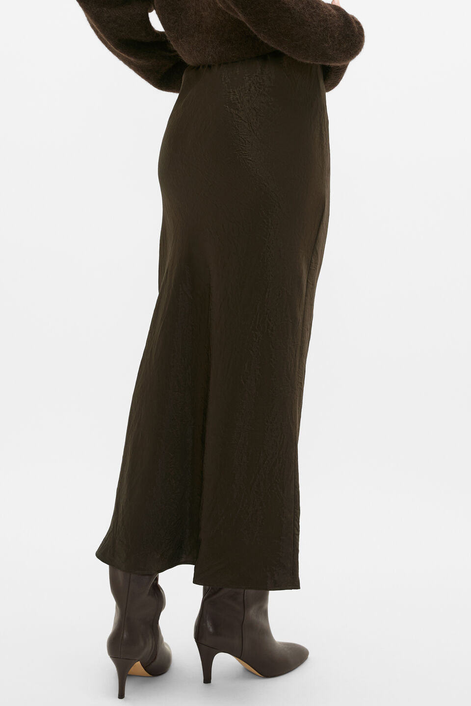 Crinkled Satin Slip Skirt  Coffee Bean