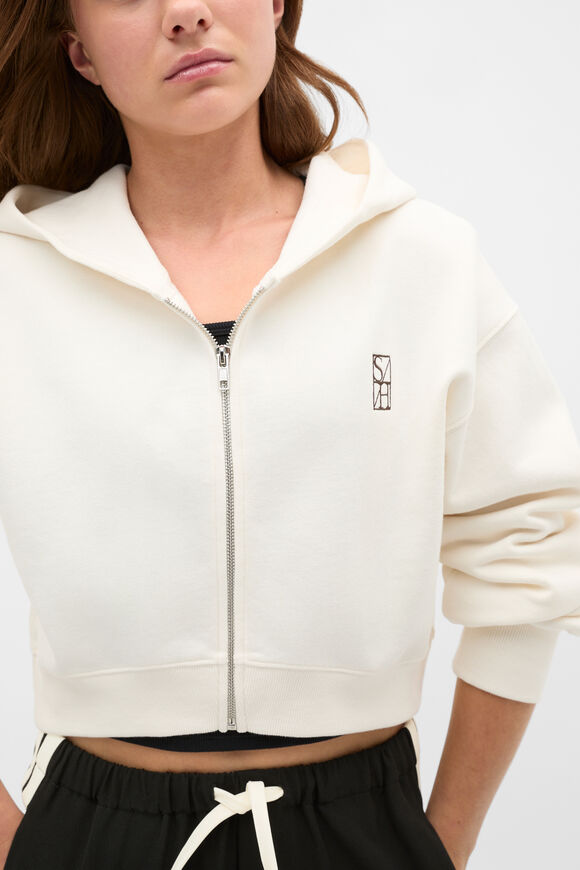 Logo Cropped Zip Hoodie  Classic Cream  hi-res