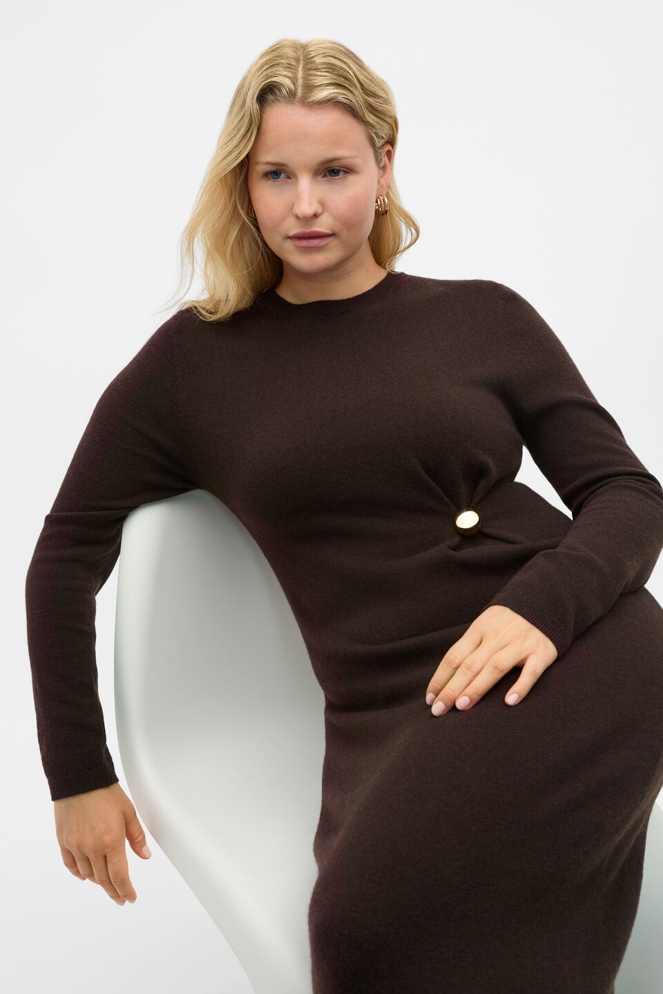 Clasp Detail Knit Dress  Coffee Bean