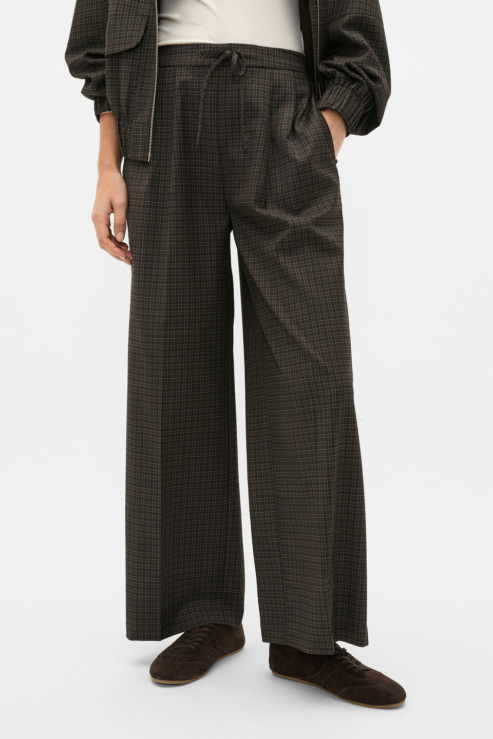 Check Elasticated Pant  Coffee Bean Check
