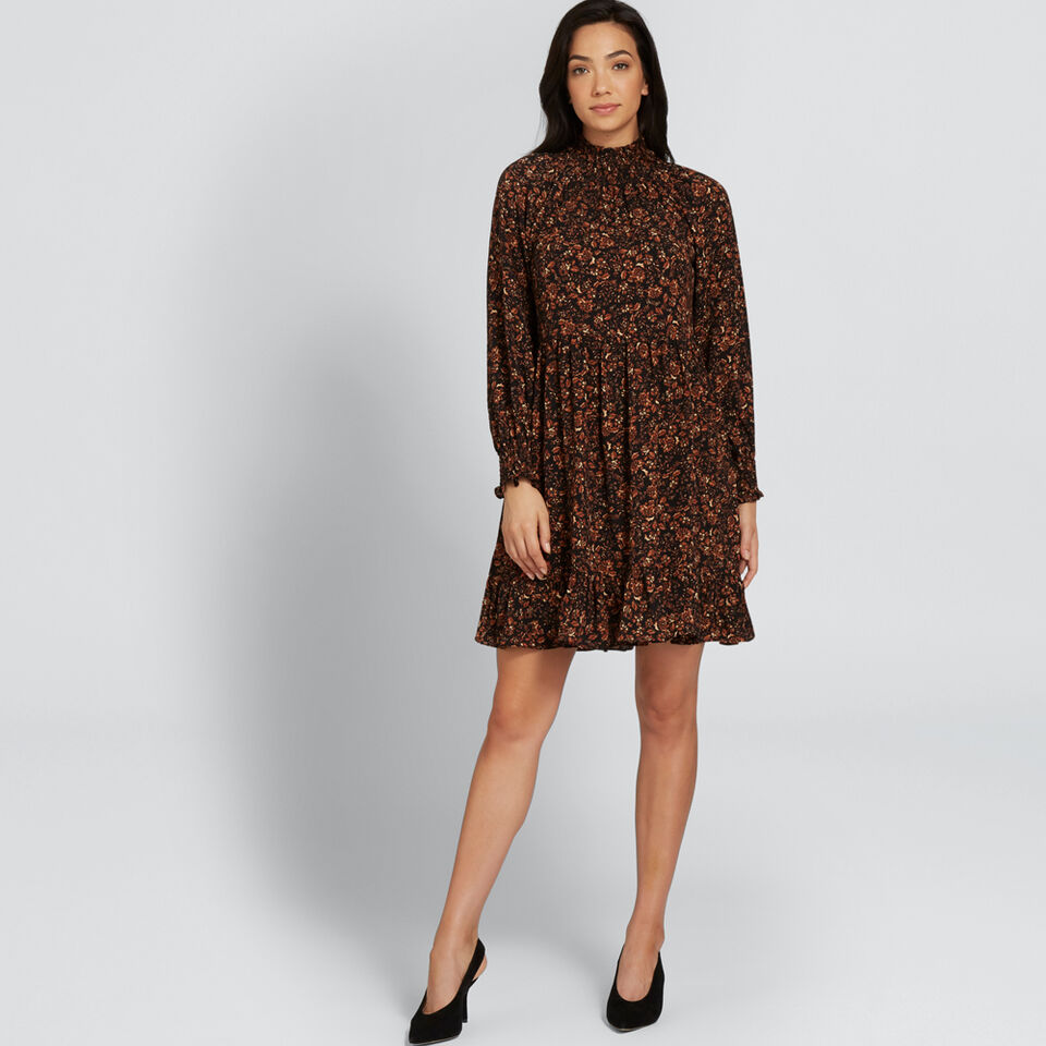 Shirred Floral Dress  