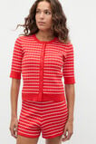 Stripe Rib Knit Short Sleeve Cardigan  Electric Crimson Stripe  hi-res