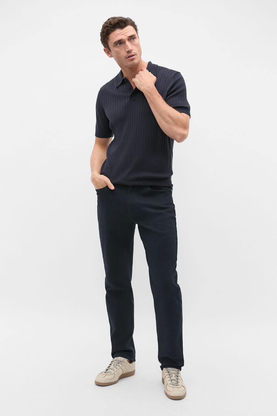 Short Sleeve Merino Knit Polo  Midnight Blue