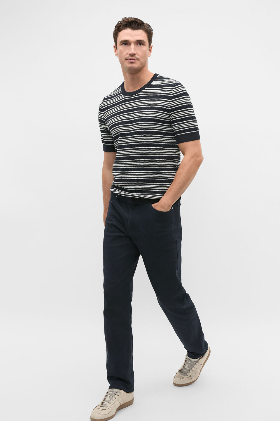 Jacquard Stripe Knit Tee  Midnight Blue