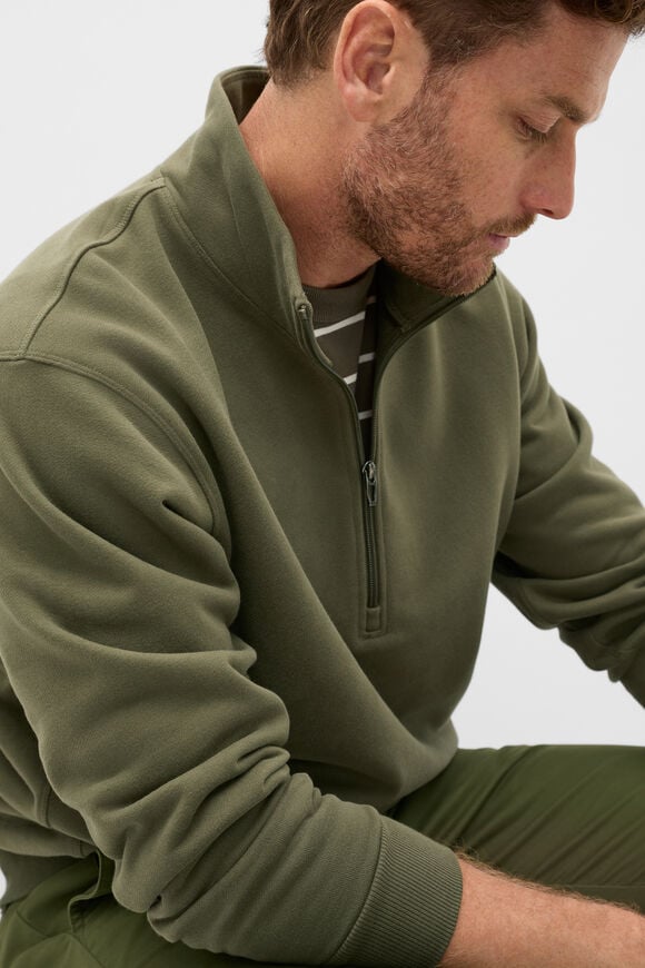 Half Zip Brushed Sweat  Olive  hi-res