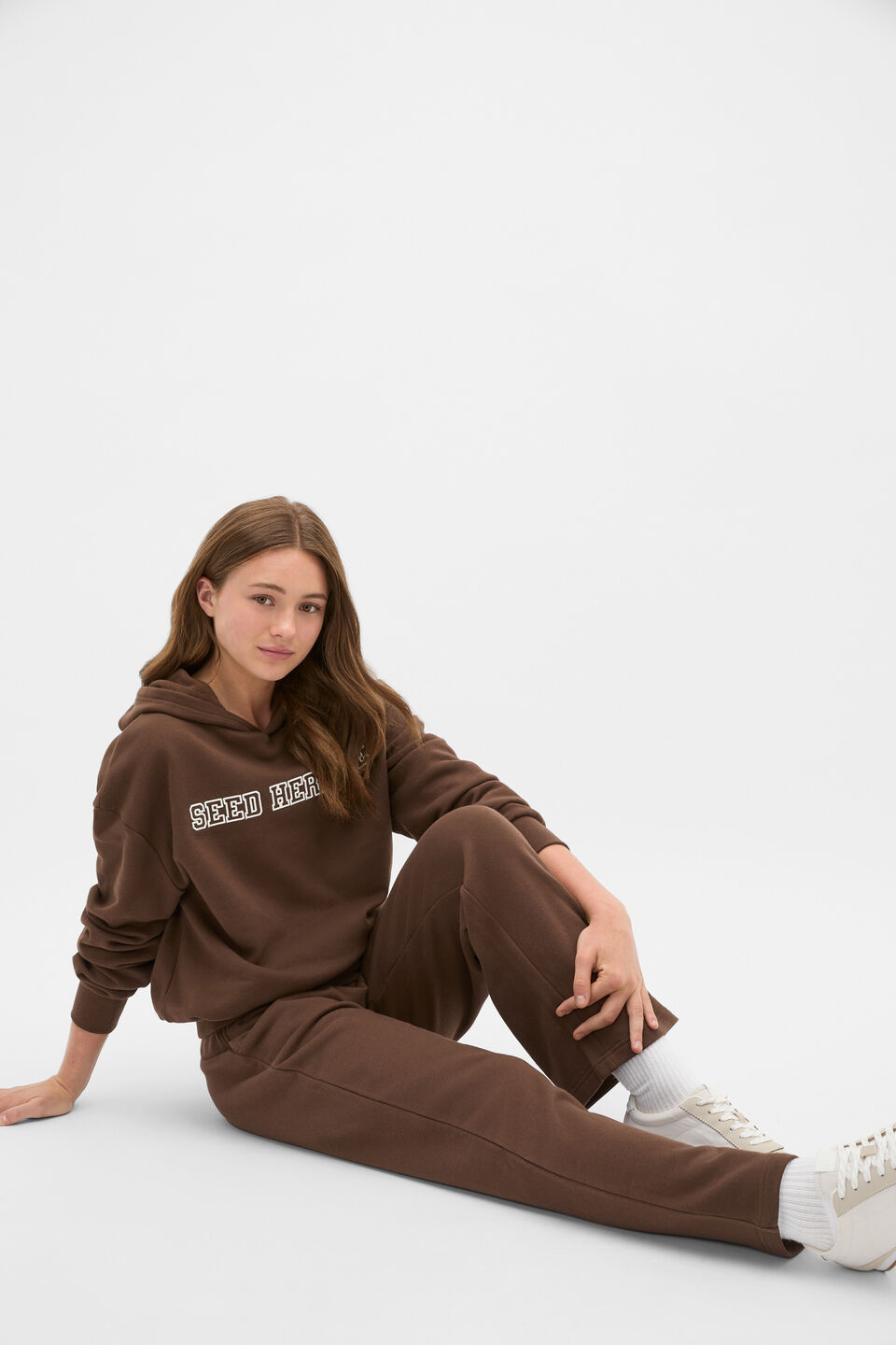 Logo Embroidered Hoodie  Chocolate