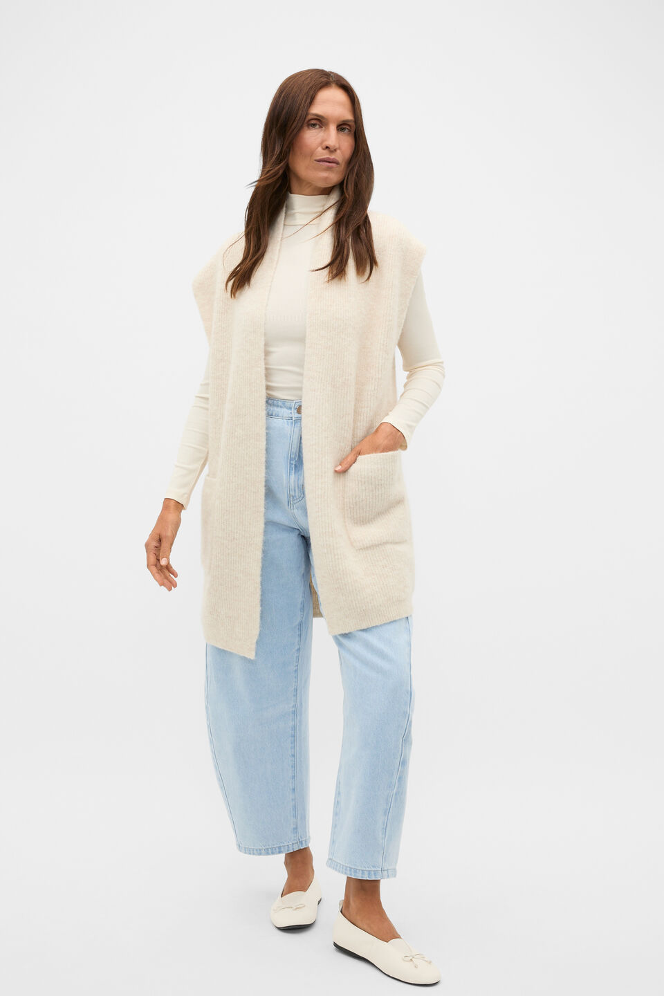 Rib Knit Mid Length Poncho  Mist