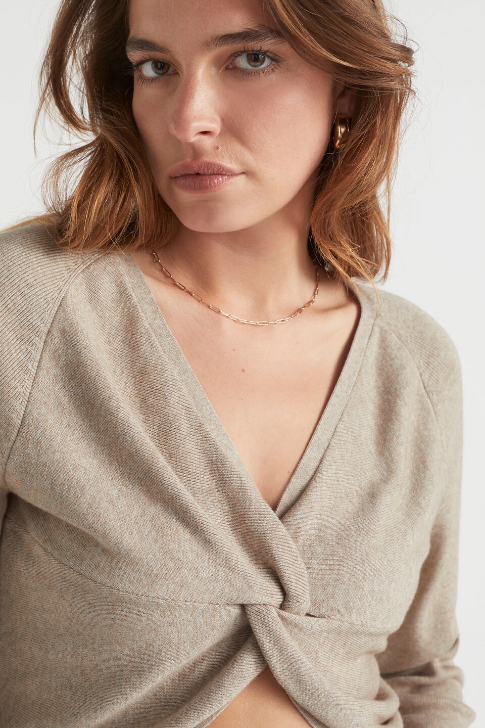 Twist Front Knit  Light Storm Marle