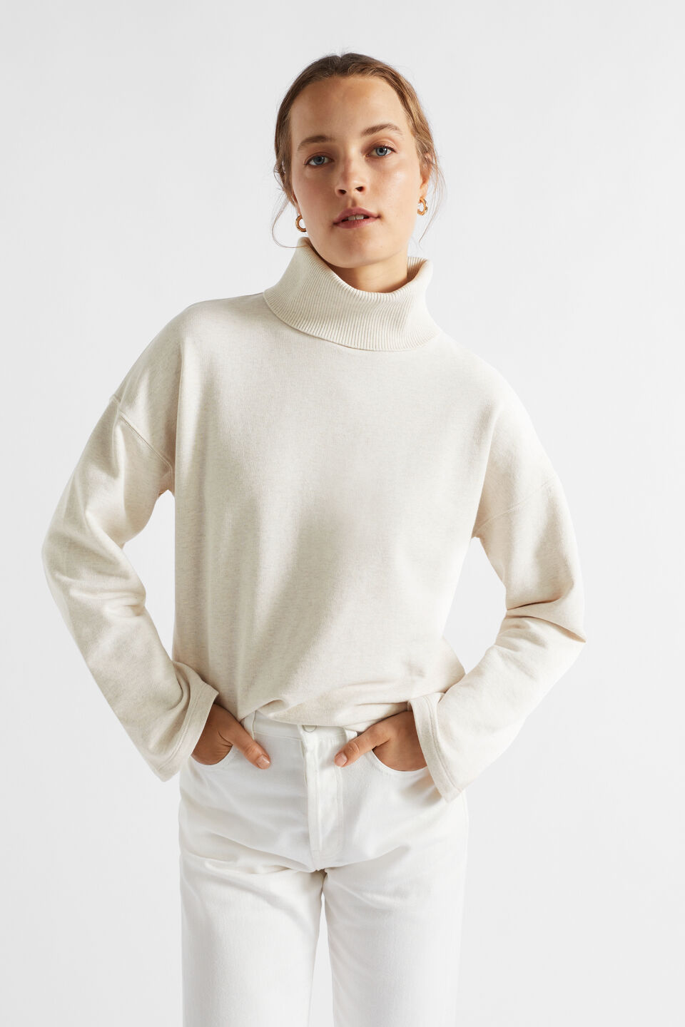 Roll Neck Terry Sweat  Vanilla Cream Marle