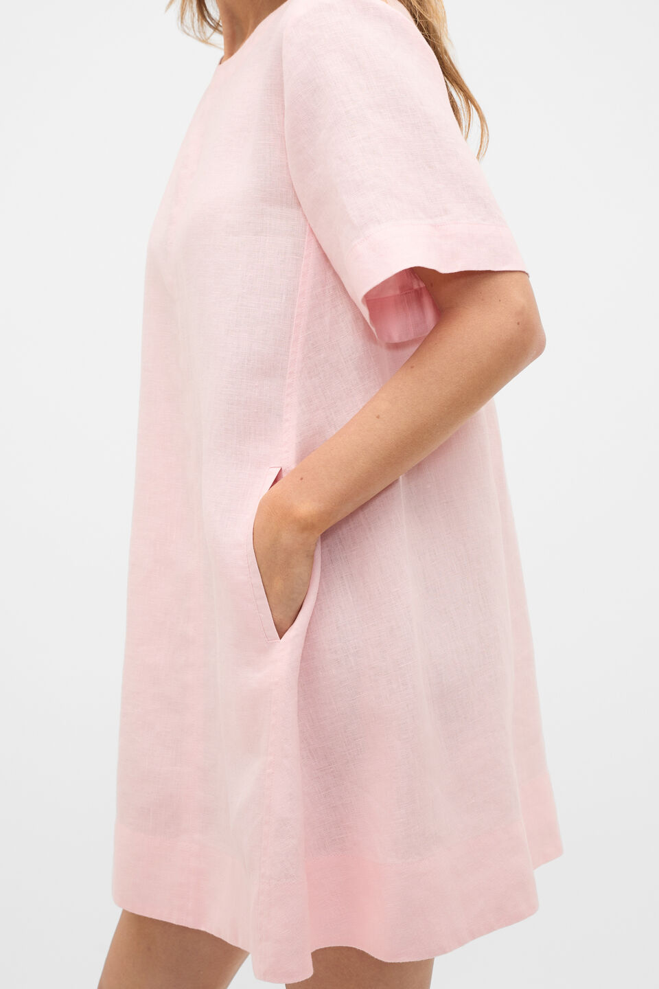 Linen Short Sleeve Mini Dress  Pale Blossom