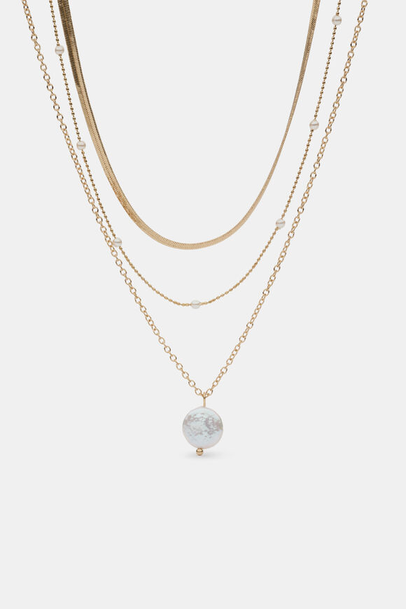 Layered Delicate Pearl Necklace  Gold  hi-res