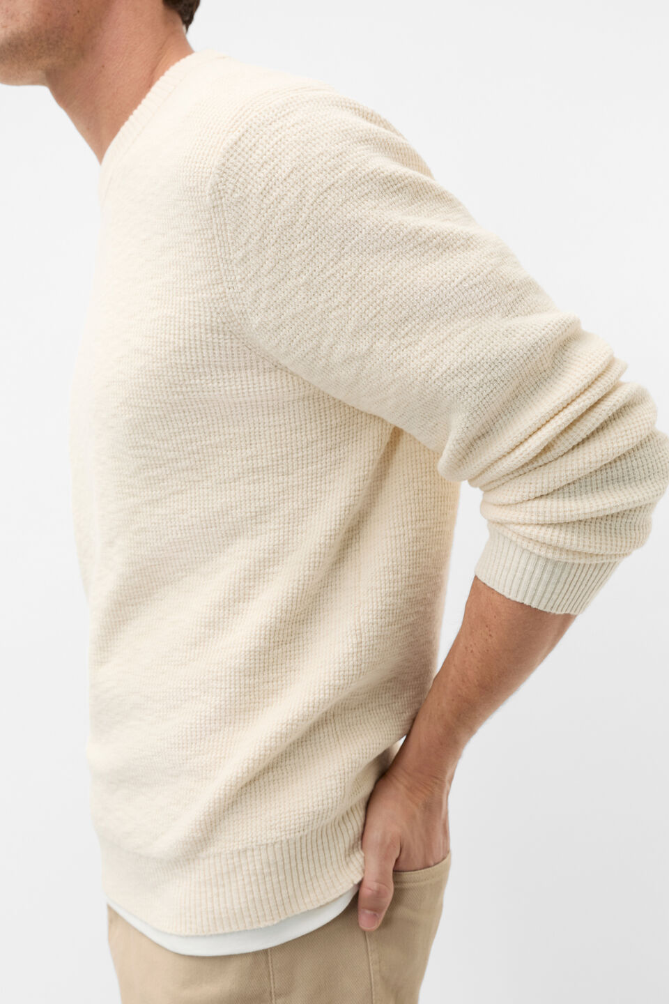 Slub Yarn Crew Neck Knit  Cream
