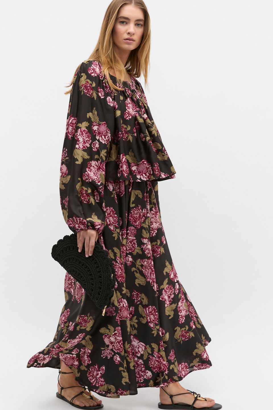 Silk Floral Square Neck Blouse  Floral Multi