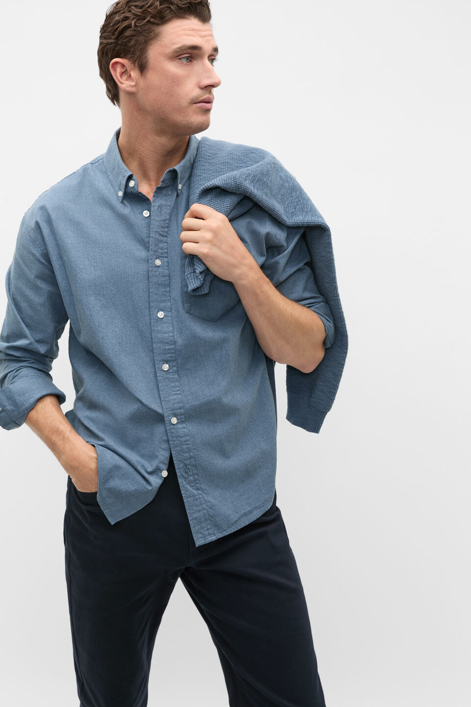 Relaxed Fit Brushed Cotton Shirt  Storm Blue