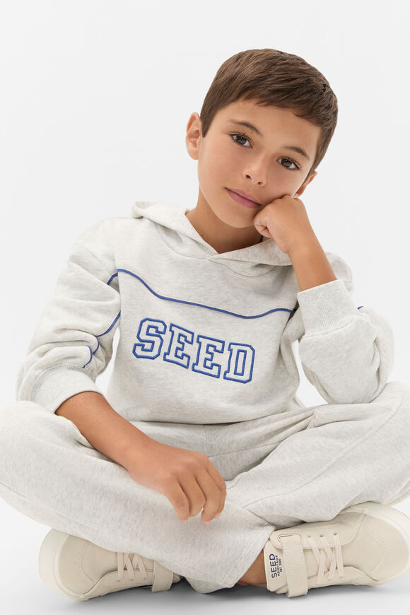 Piping Detail Hoodie  Light Grey Marle  hi-res