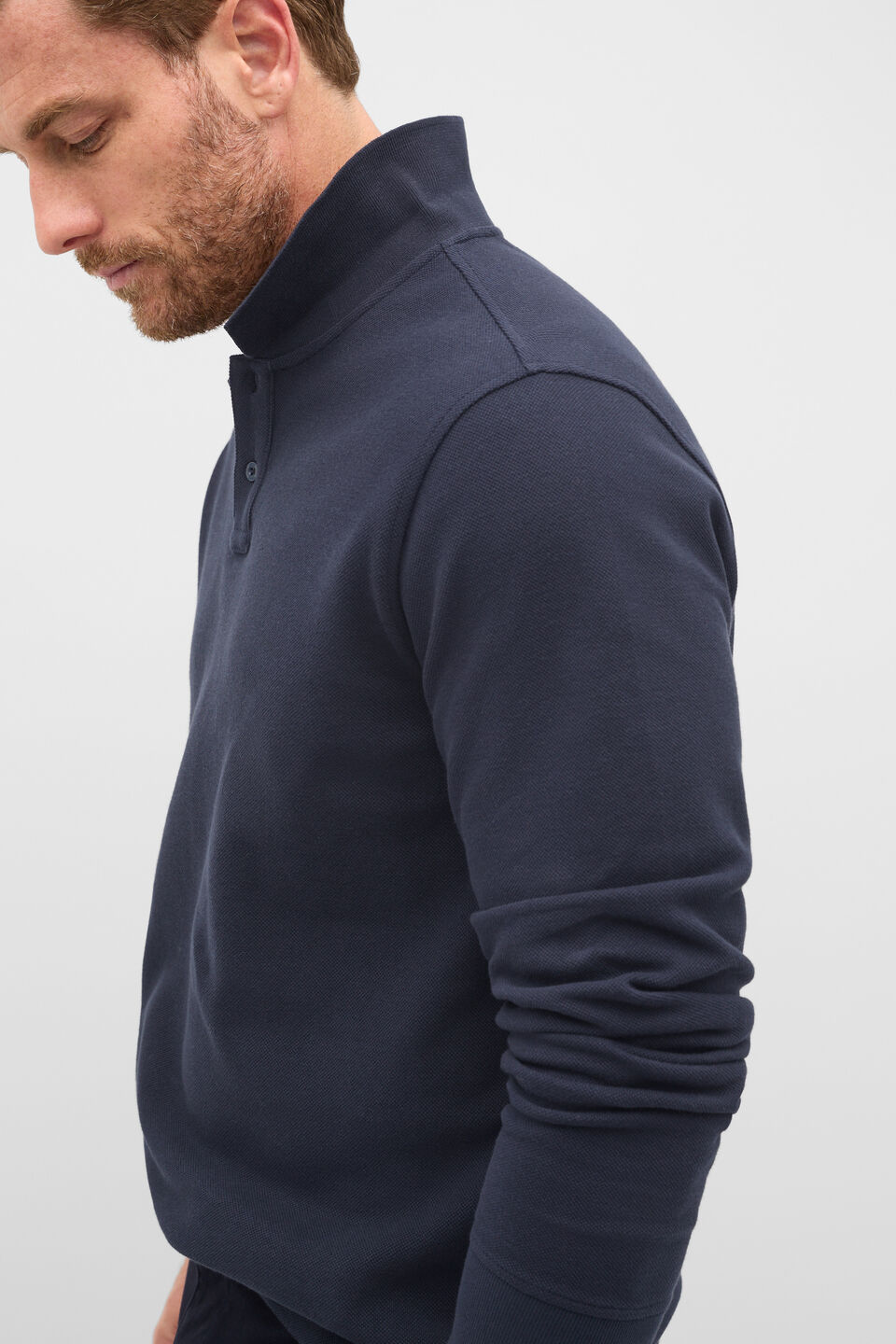 Long Sleeve Pique Polo  Midnight Blue