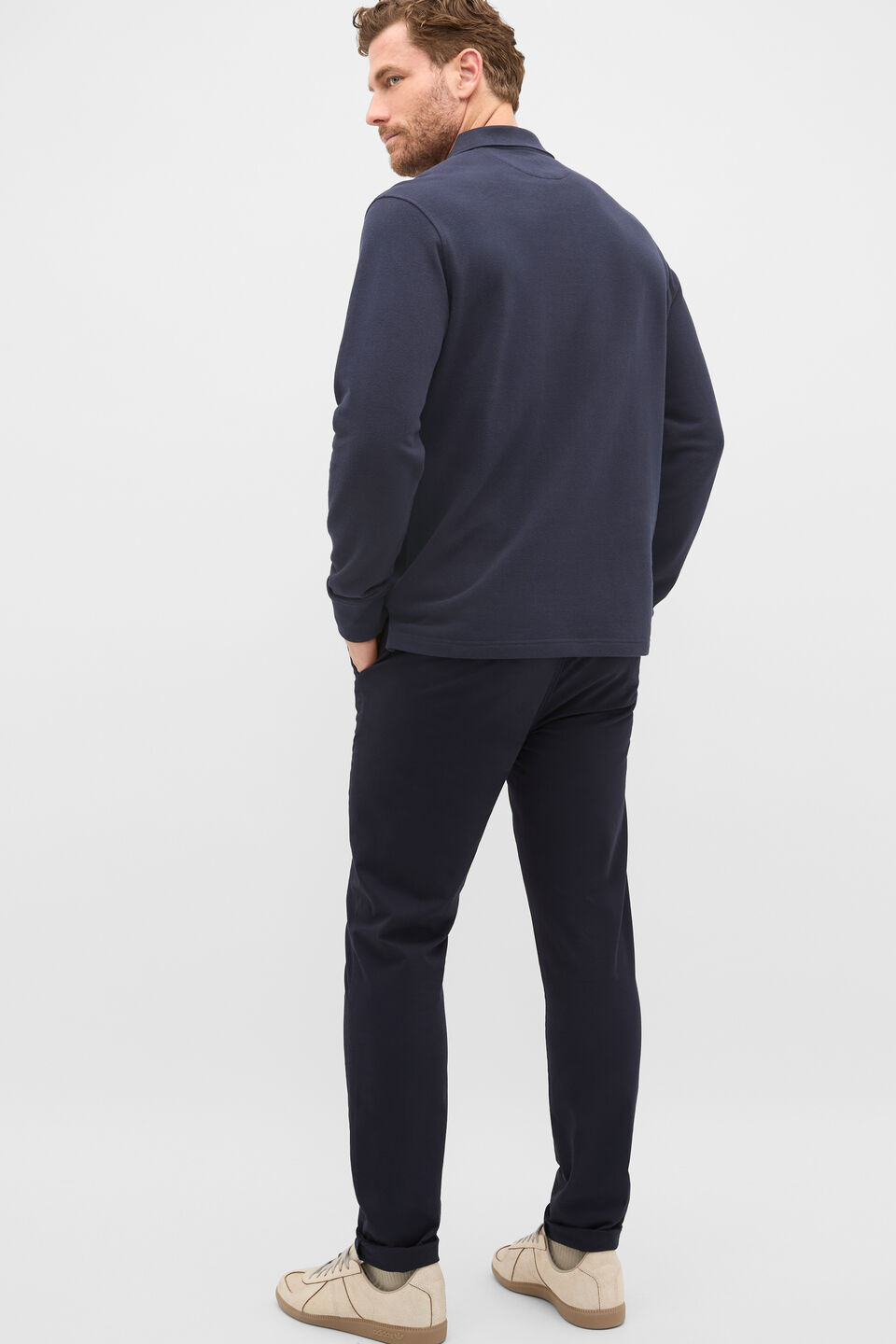 Long Sleeve Pique Polo  Midnight Blue