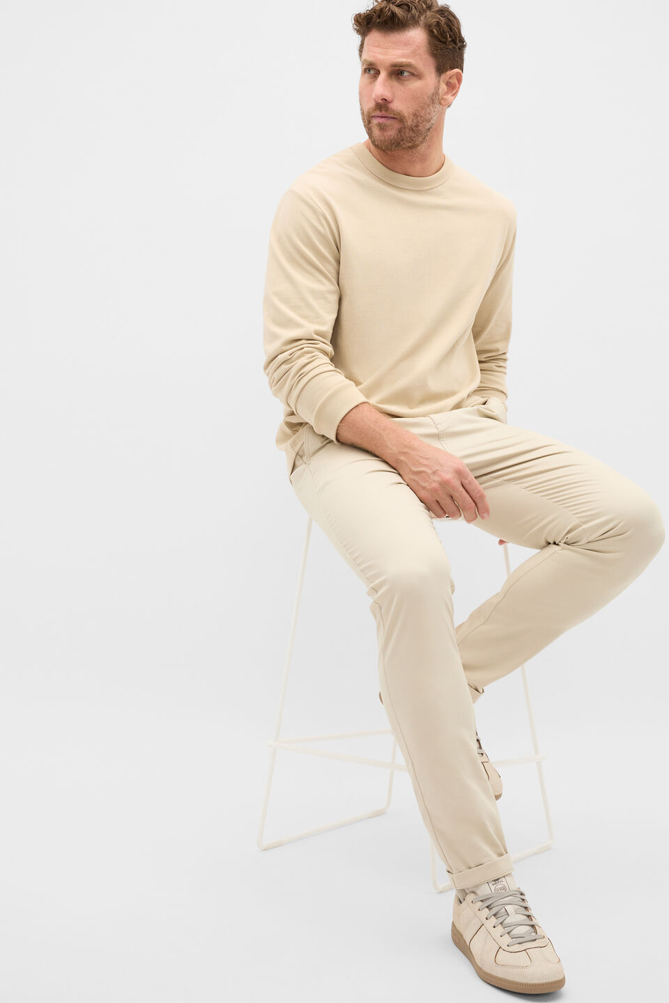 Long Sleeve Crew Neck Tee  Cool Stone