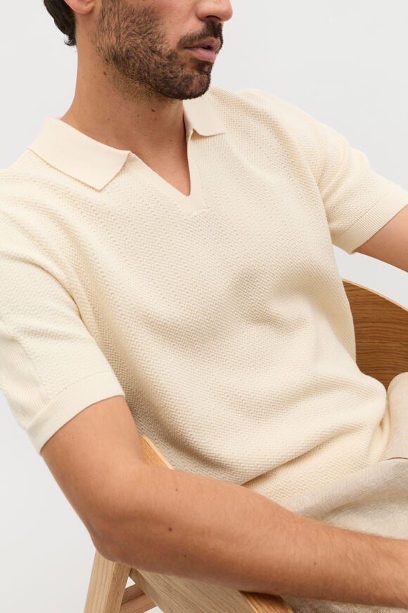 Textured Knit Polo  Cream  hi-res
