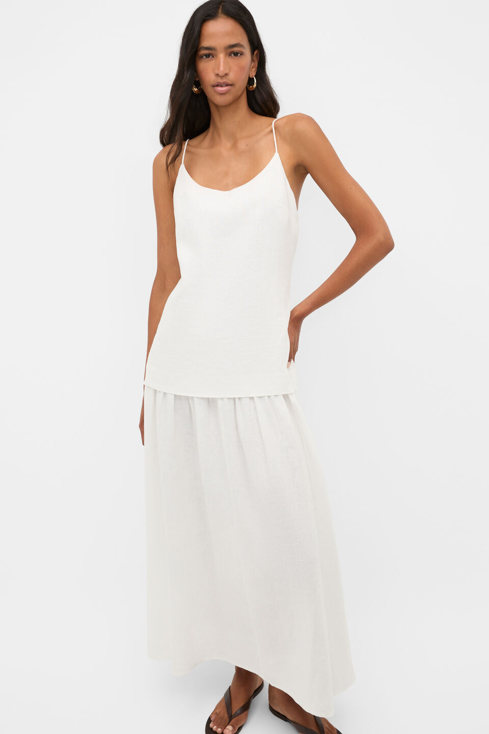 Linen Drop Waist Maxi Dress  Whisper White