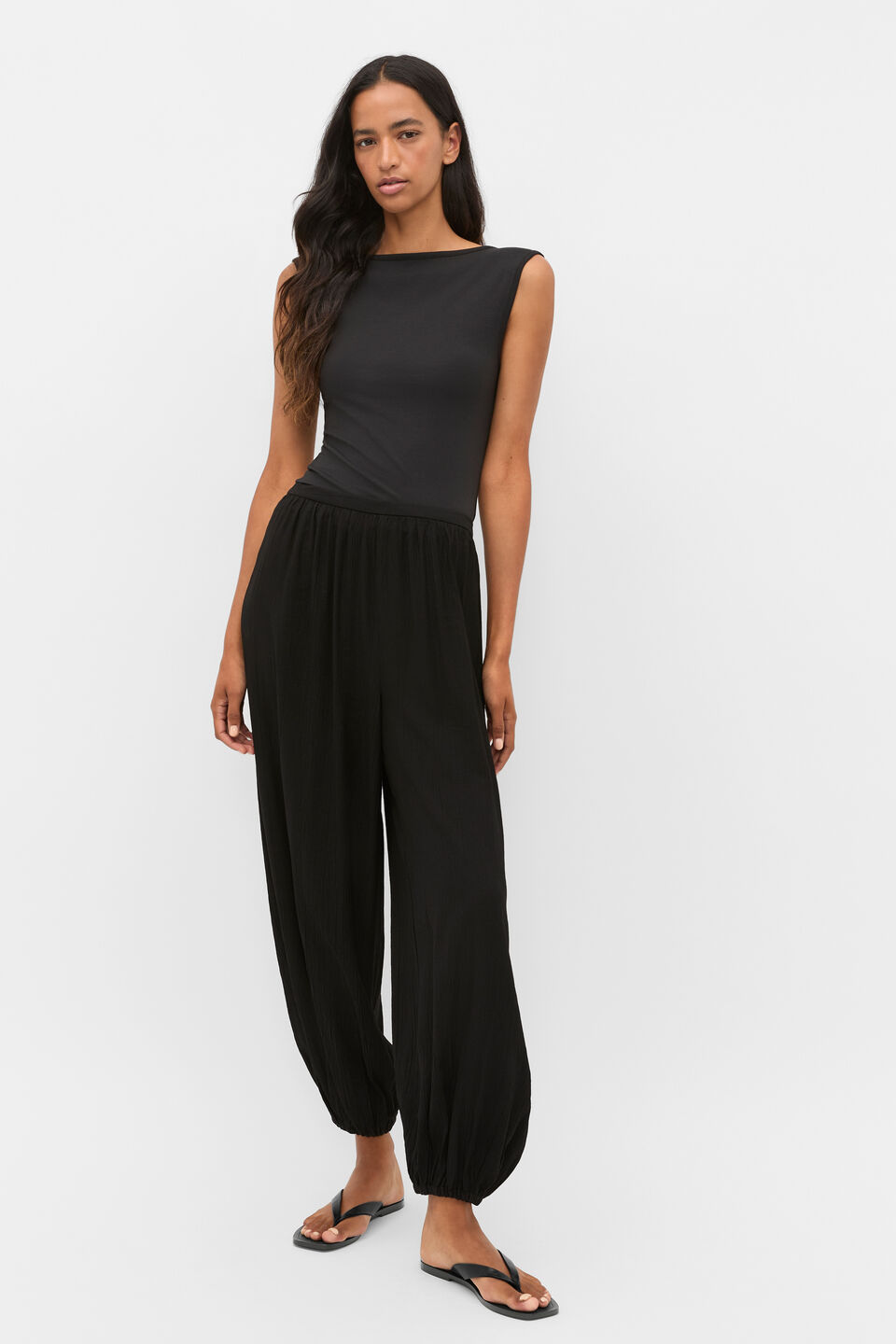 Plisse Gathered Pant  Black