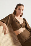 Satin Twist Front Crop Top  Pecan Brown  hi-res