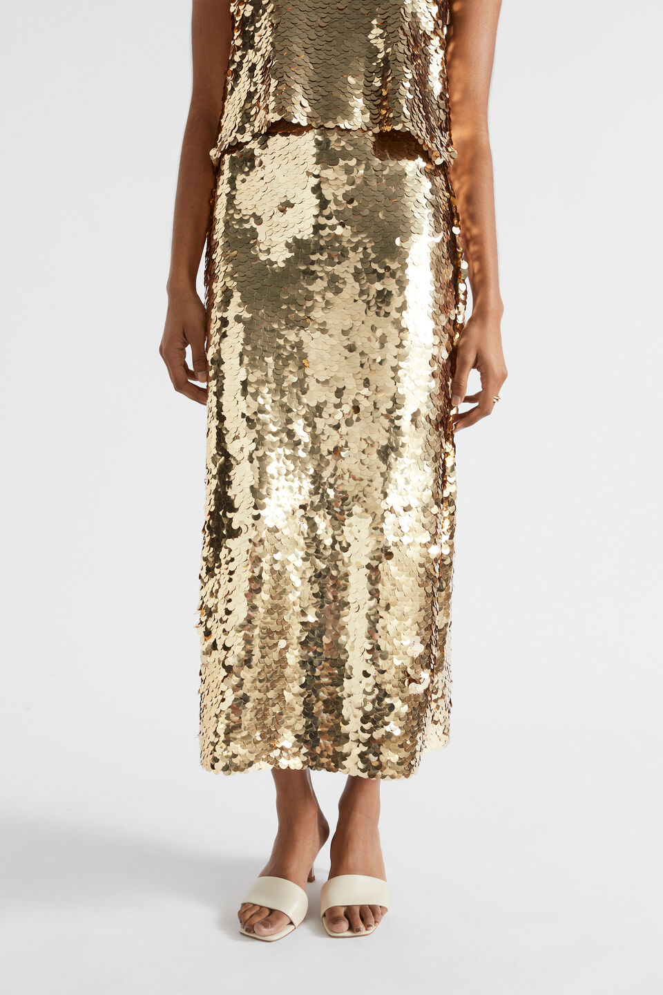 Sequin Midi Skirt  Soft Gold