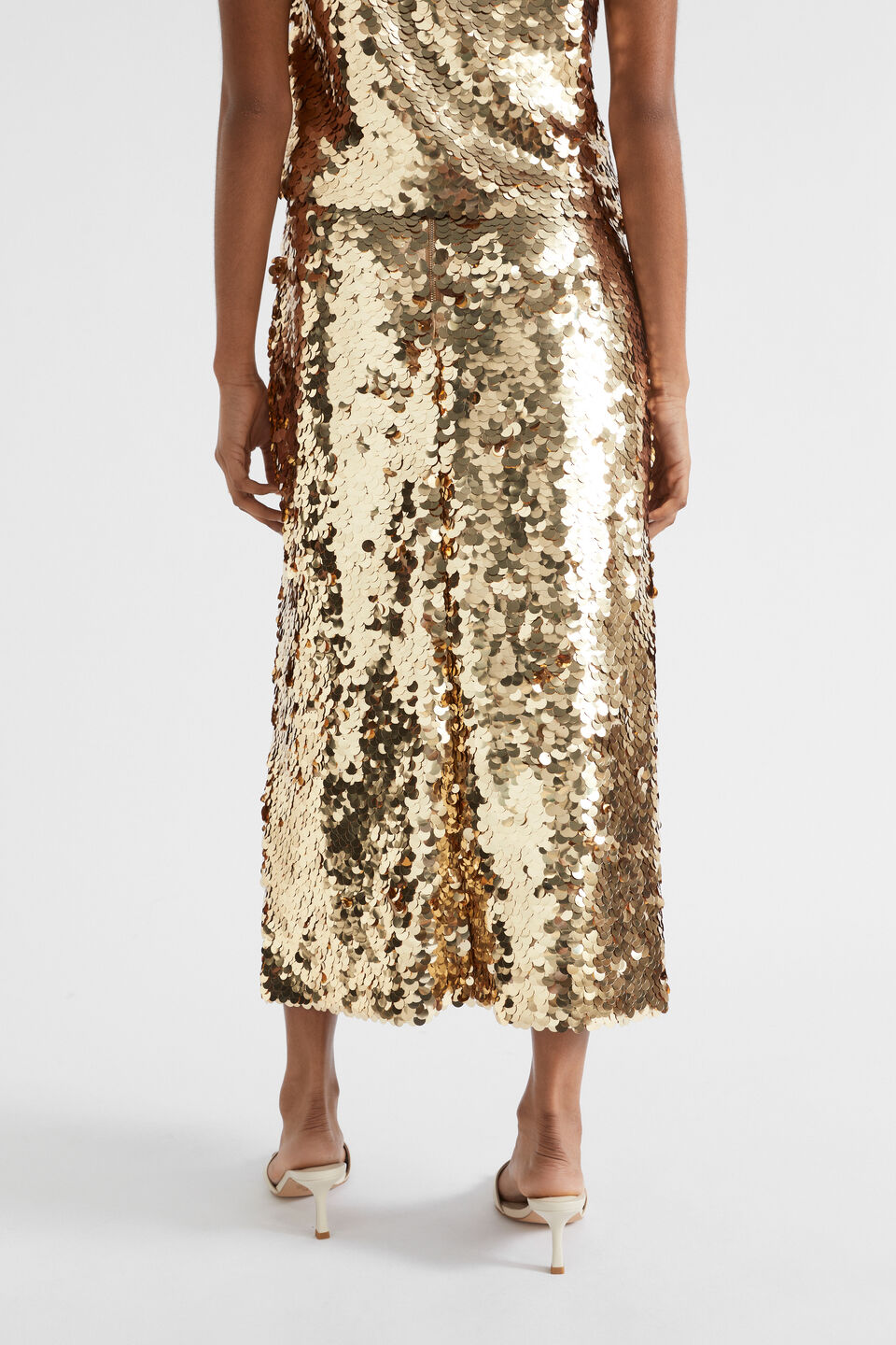 Sequin Midi Skirt  Soft Gold