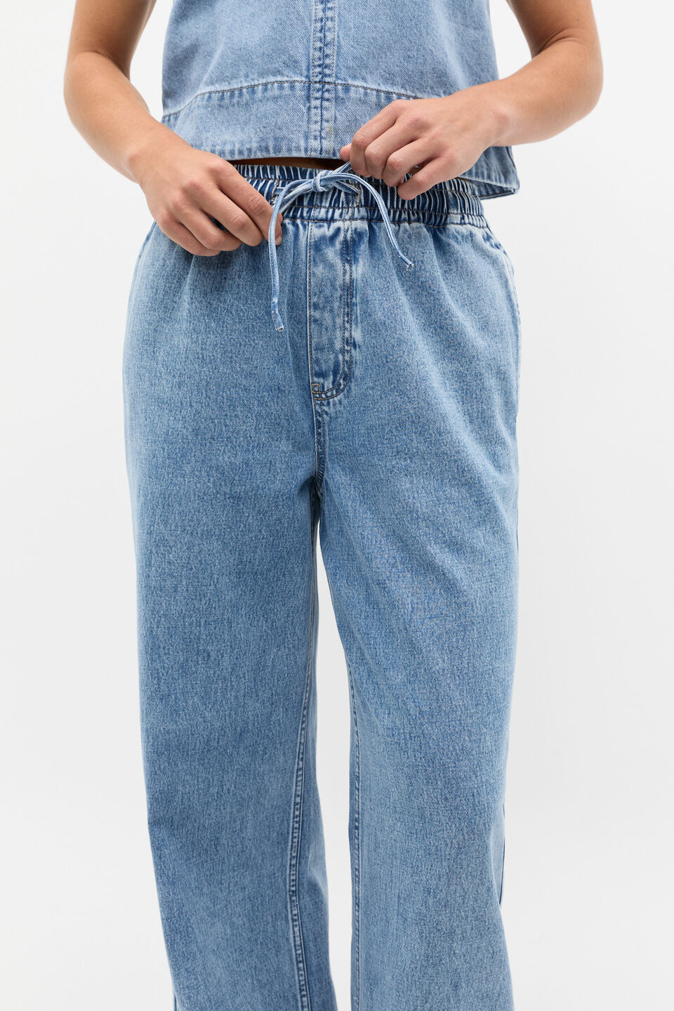 Elasticated Wide Leg Jean  Mist Blue Wash