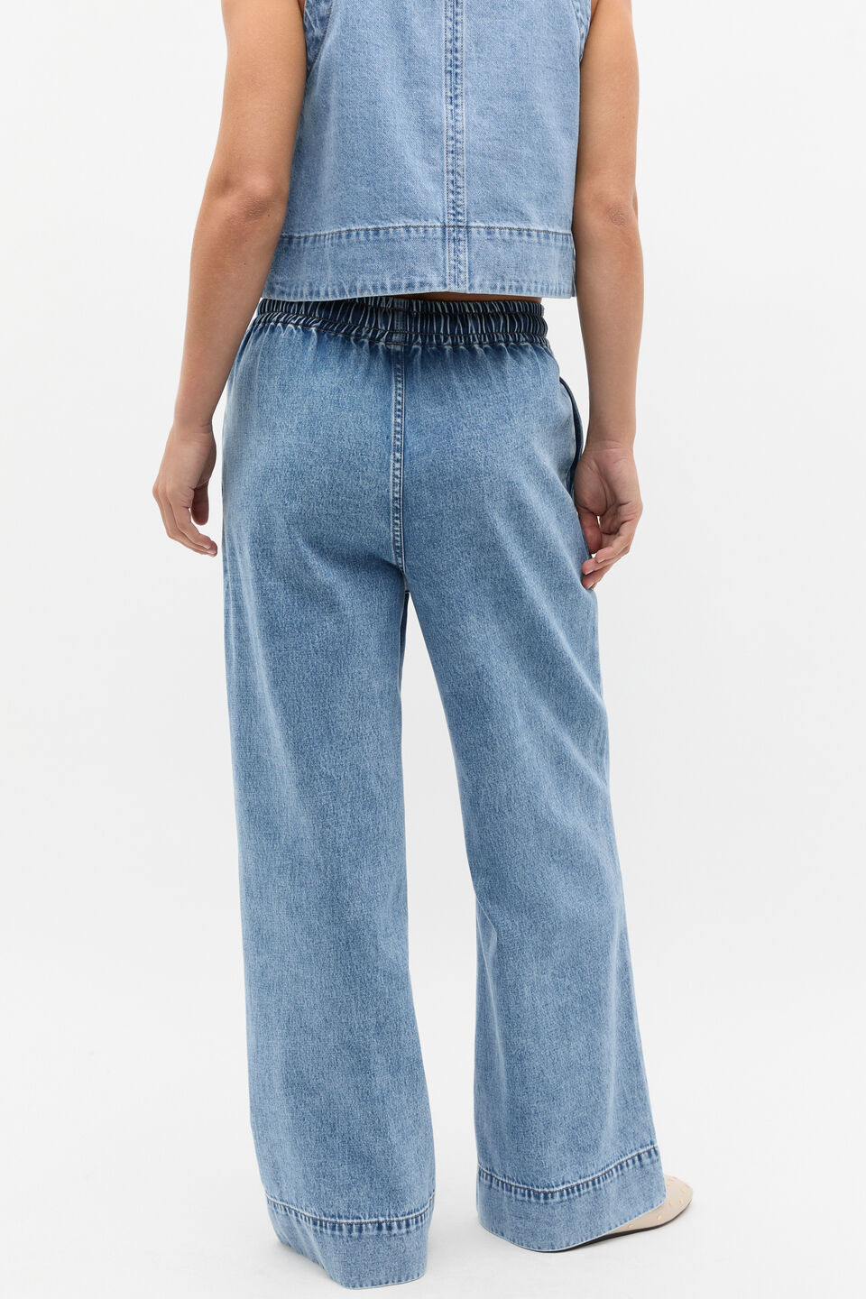 Elasticated Wide Leg Jean  Mist Blue Wash