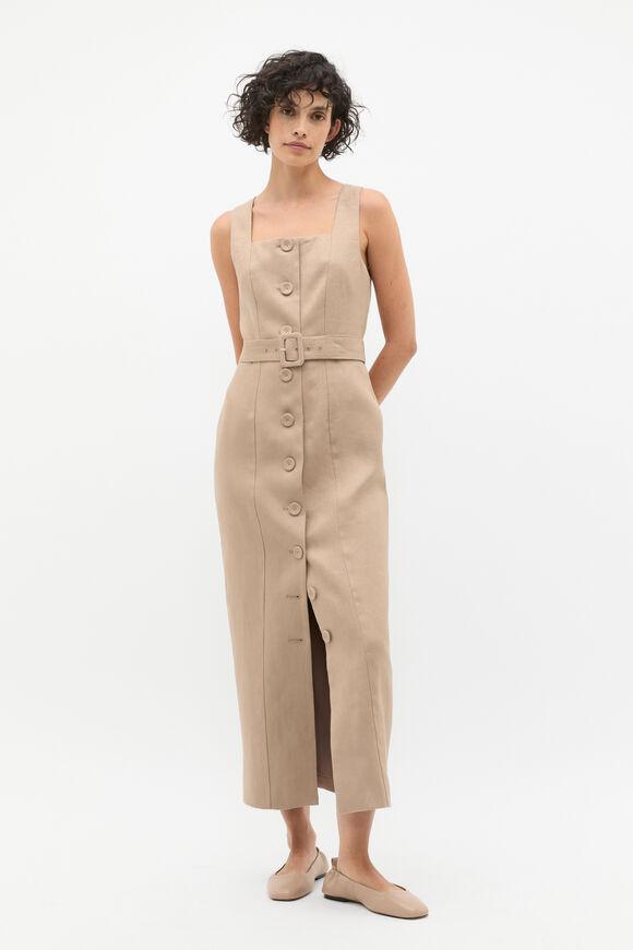 Linen Belted Midi Dress  Cookie  hi-res