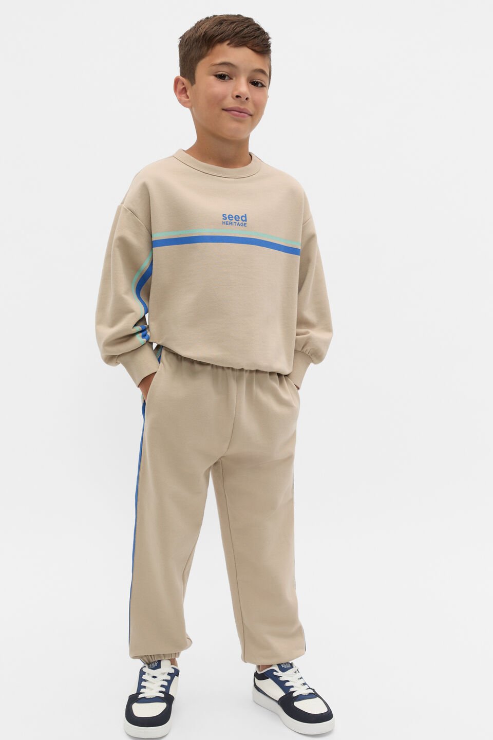 Sports Stripe Logo Sweat  Milk