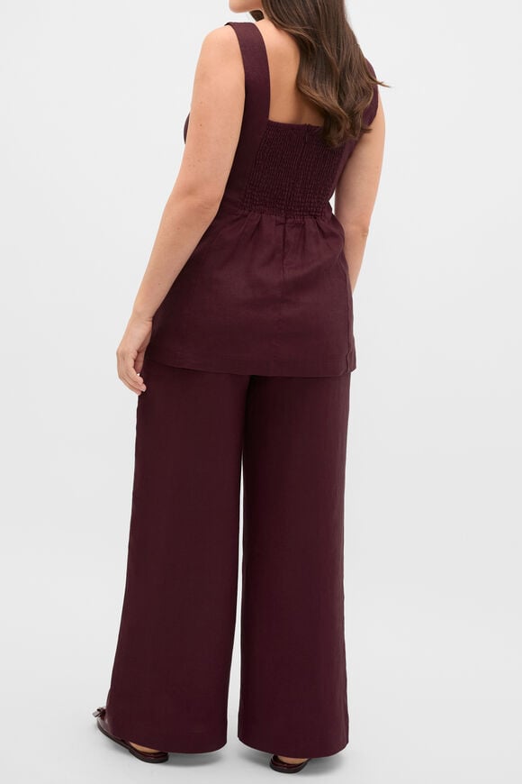 Linen Longline Waisted Top  Plum Red  hi-res