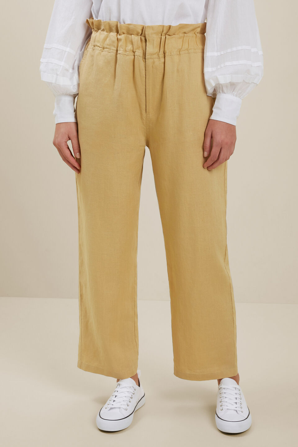 Linen Paperbag Waist Pant  Fawn