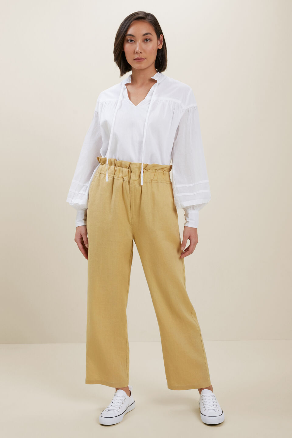 Linen Paperbag Waist Pant  Fawn
