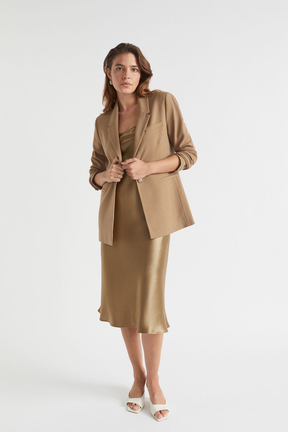 Satin Slip Dress  Deep Brass