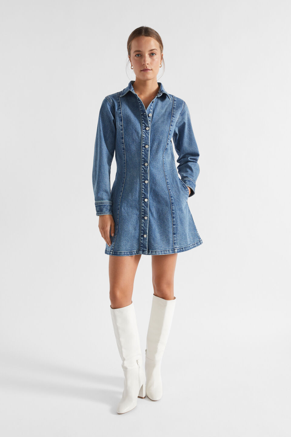 Denim Button Thru Mini Dress  Ultramarine Wash