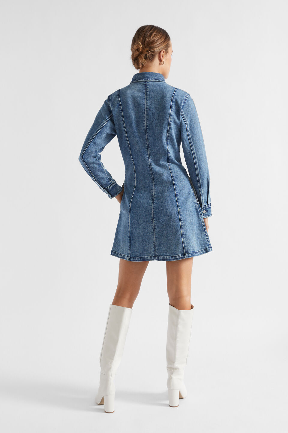Denim Button Thru Mini Dress  Ultramarine Wash