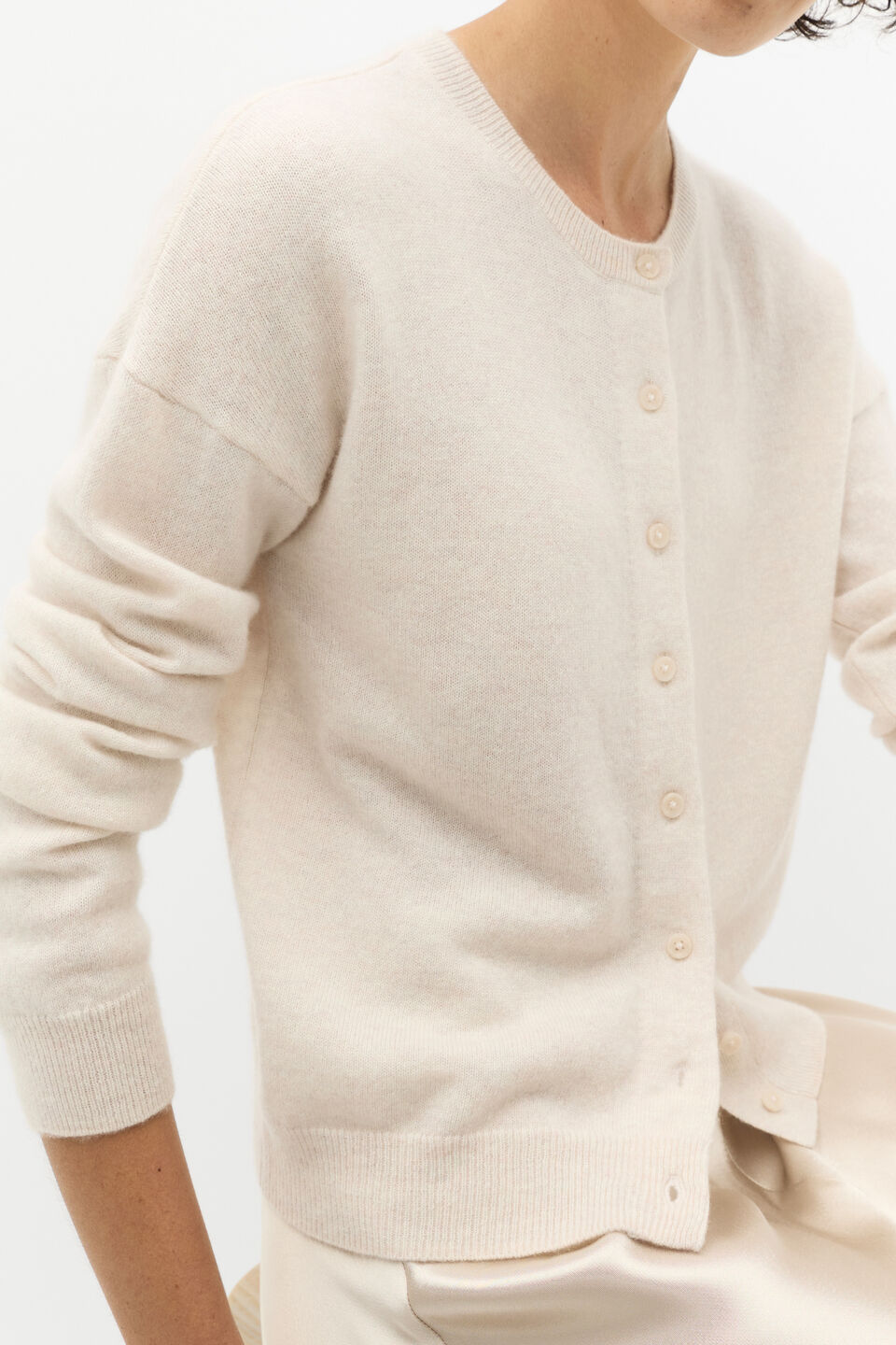 Cashmere Button Knit Cardigan  Oat Marle