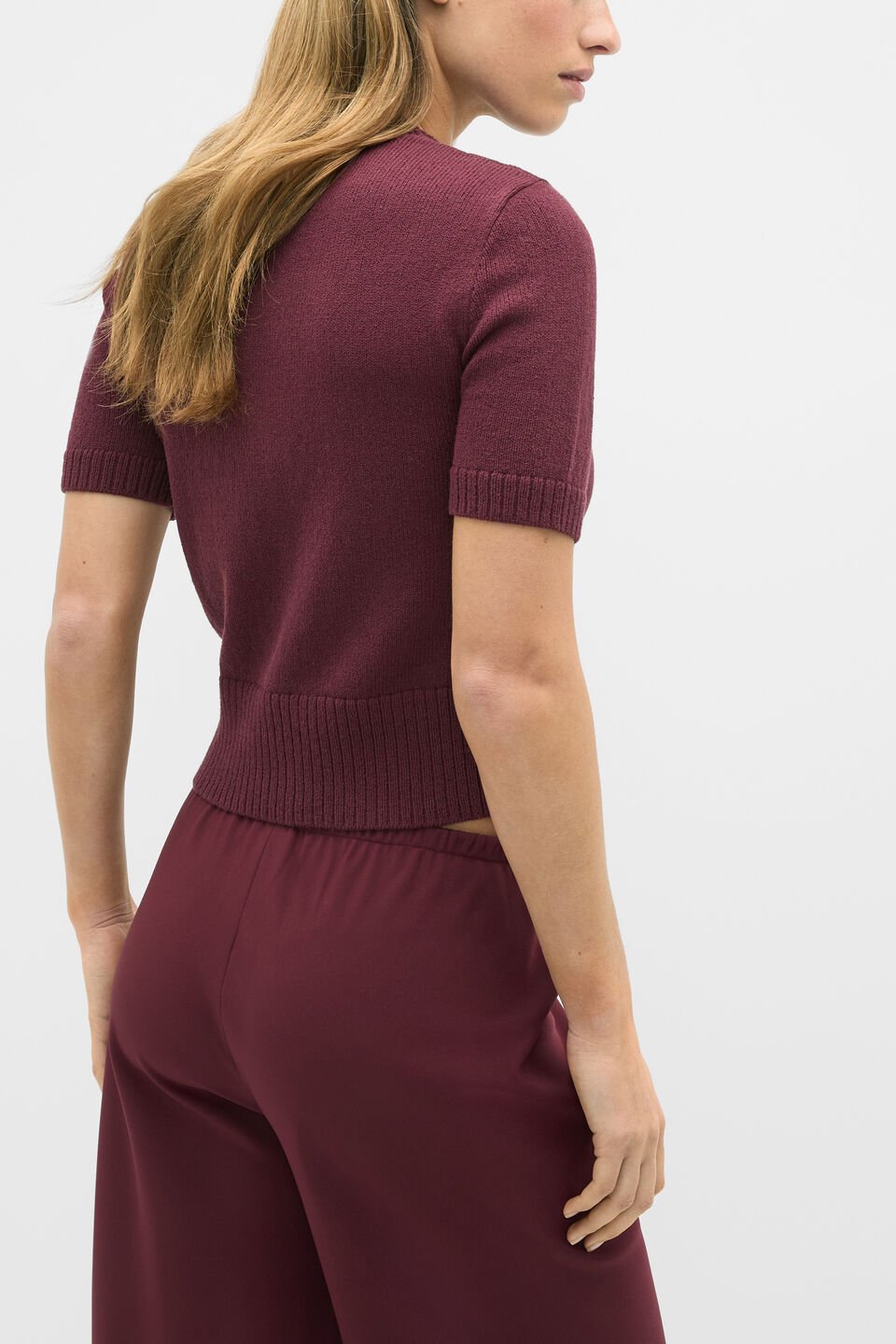 Textured Cotton Blend Cardigan  Plum Red