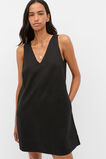 Linen V Neck Mini Dress  Black  hi-res