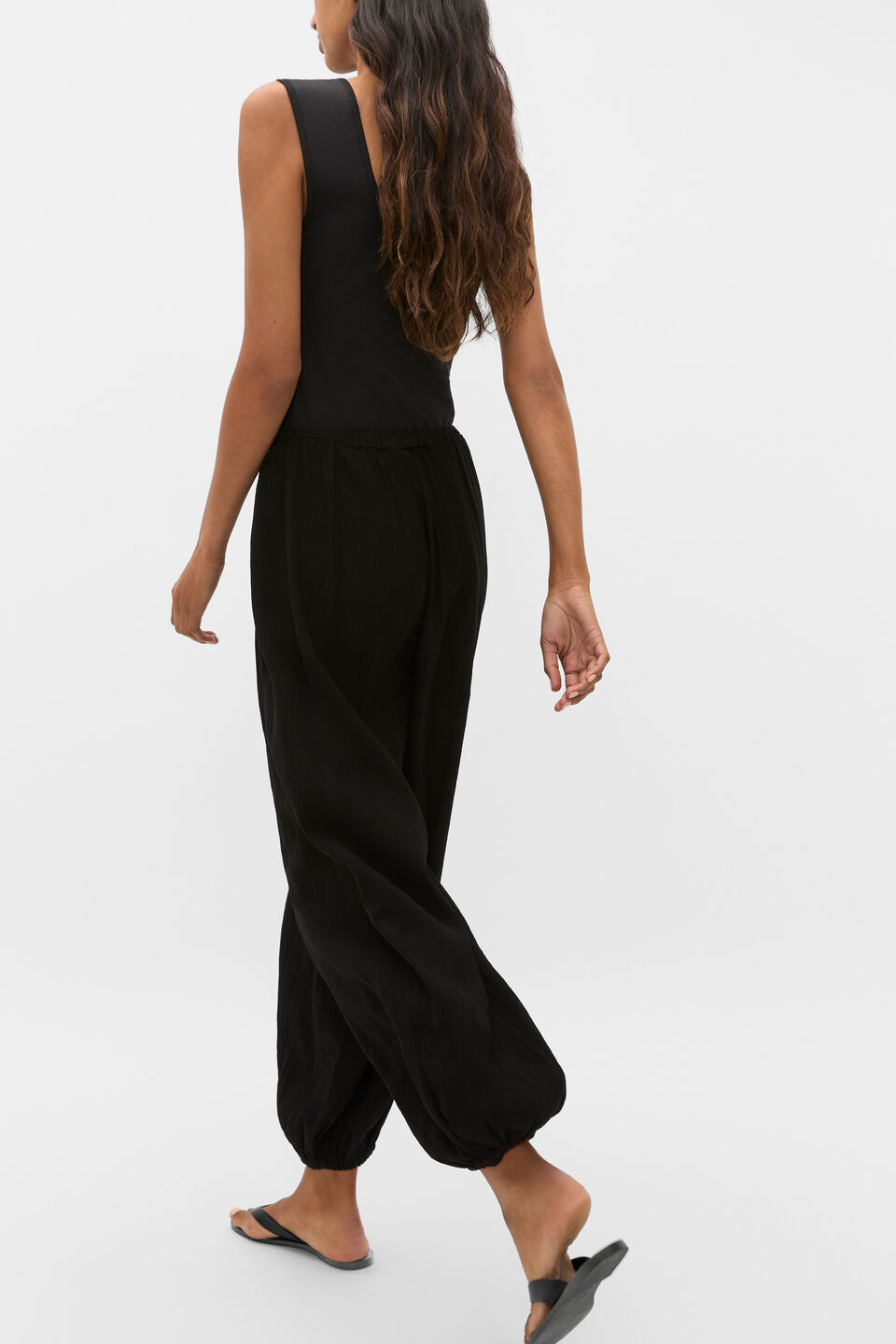 Plisse Gathered Pant  Black