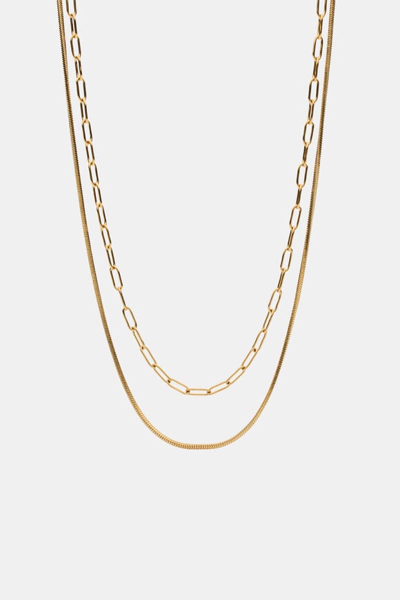 Waterproof Duo Chain Necklace  Gold  hi-res