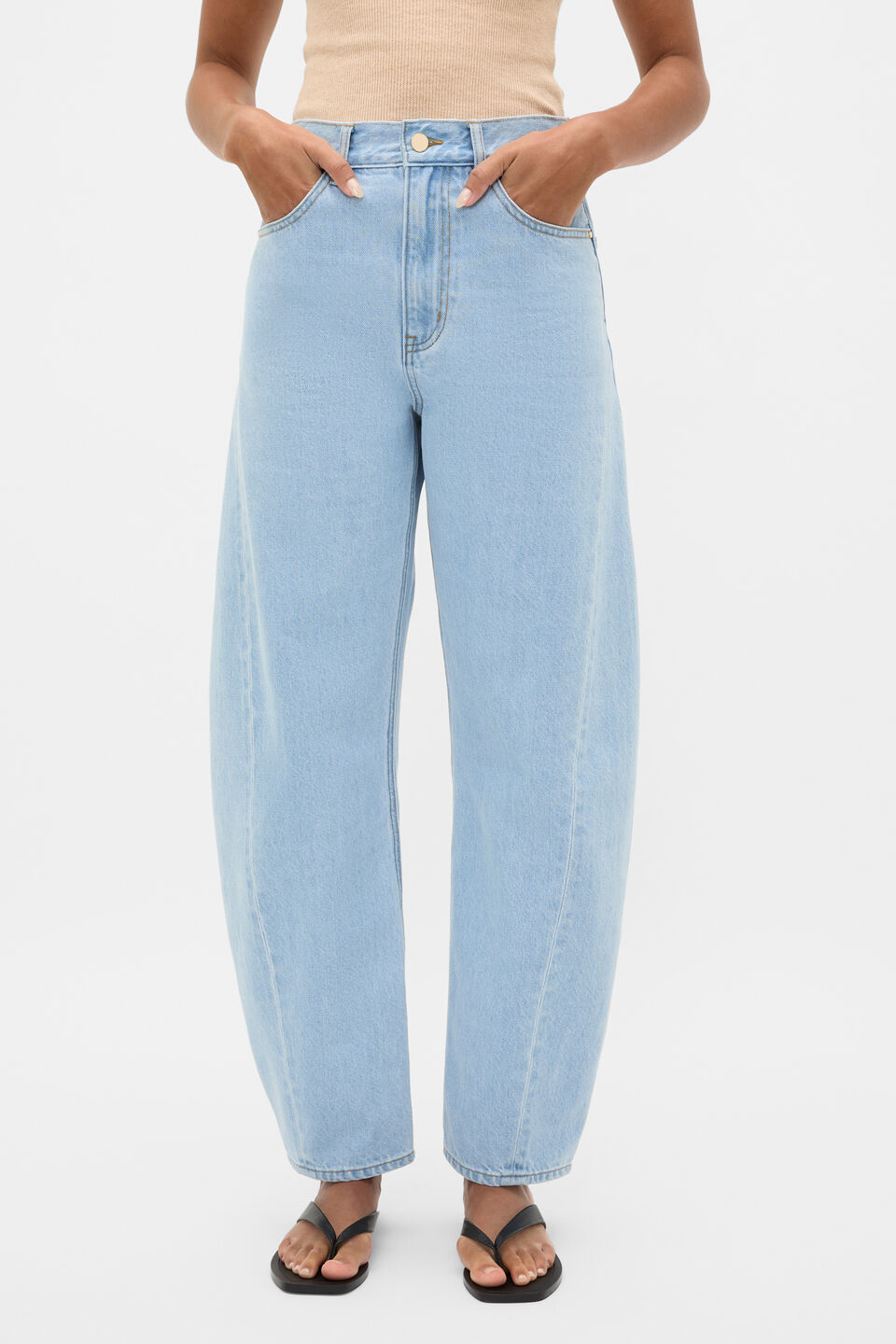 High Waisted Barrel Leg Jean  Glacial Blue Wash