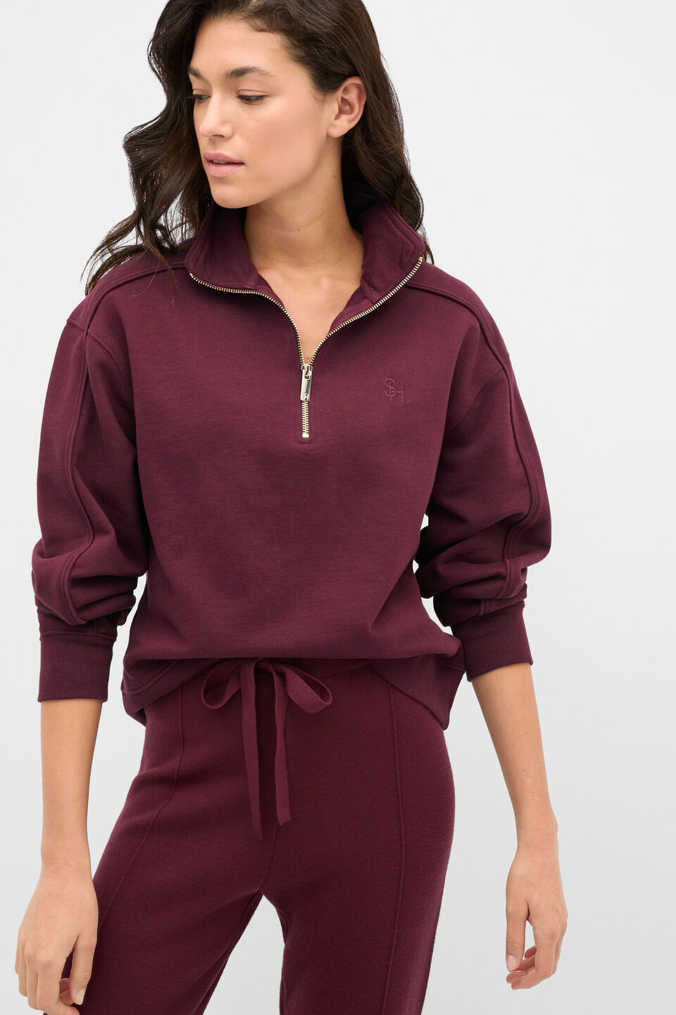 Heritage Zip Sweat  Plum Red