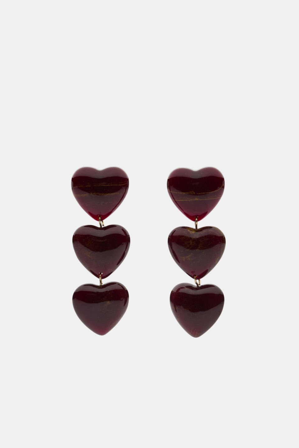 Resin Heart Trio Earring  Plum Red