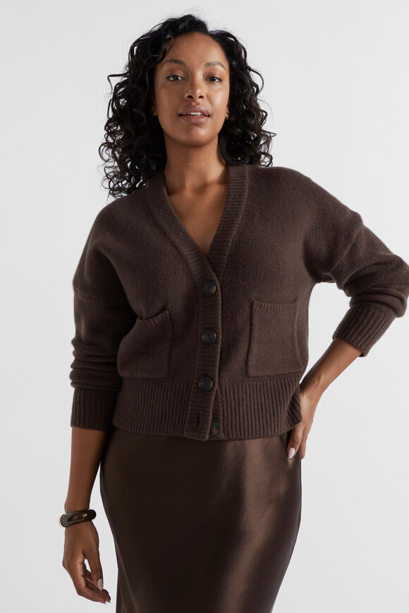 Merino Wool Pocket Cardigan  Dark Espresso  hi-res
