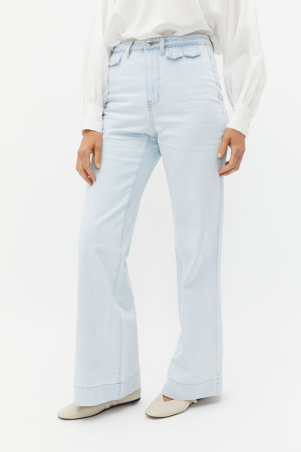 Denim Wide Leg Rigid Jean  Stone Blue Wash