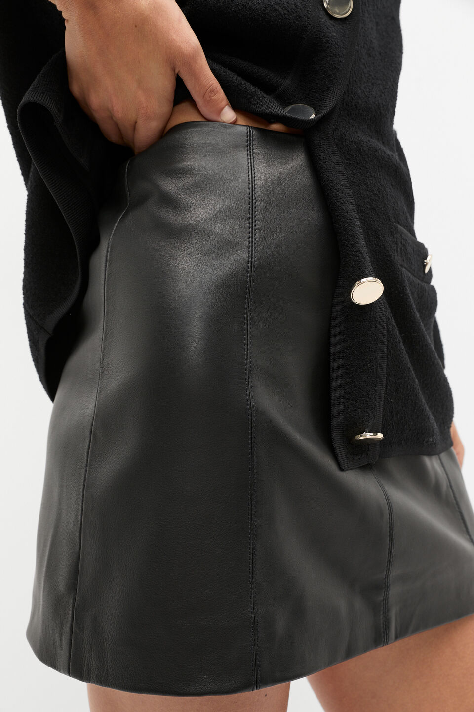 Leather Mini Panel Skirt  Black