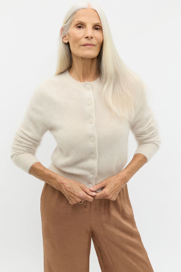 Brushed Cashmere Button Cardigan  Oat Marle  hi-res
